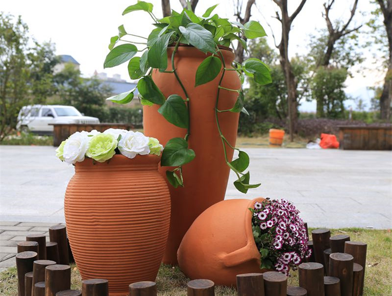 红陶盆组合布景